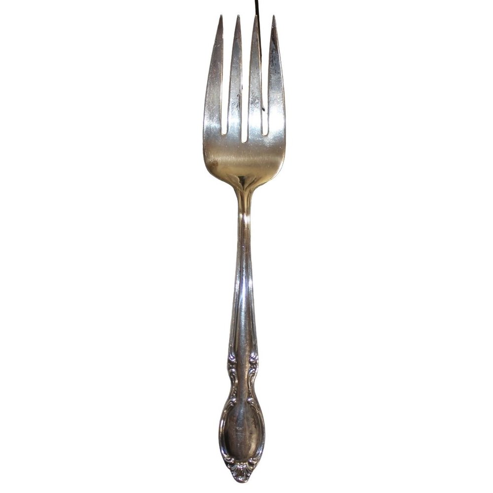 Vintage Serving Fork Wm Rogers 1954 Precious Mirror Silverplate 9" Meat Fork